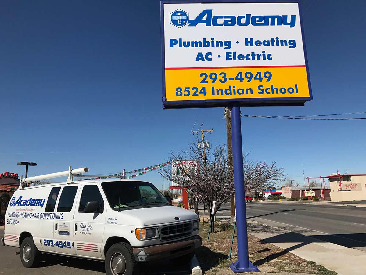 The Academy Plumbing shop and van on Candelaria Rd